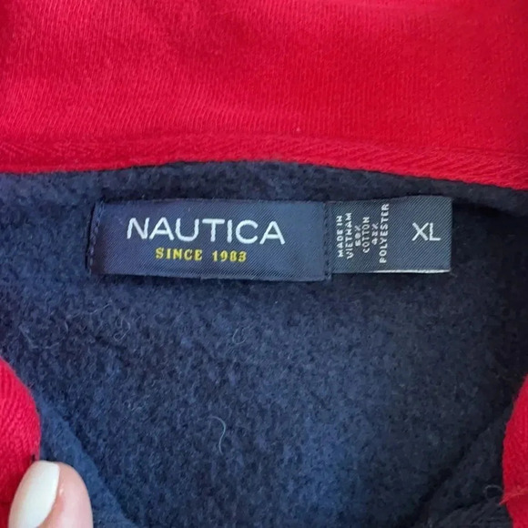 Nautica quarter zip sweatshirt. Navy w/ red logo. Super soft! Men’s size XL - Picture 3 of 10